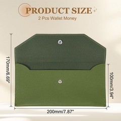 2Pcs PU Leather Envelope Wallet Money for Women Men,Leaf Green