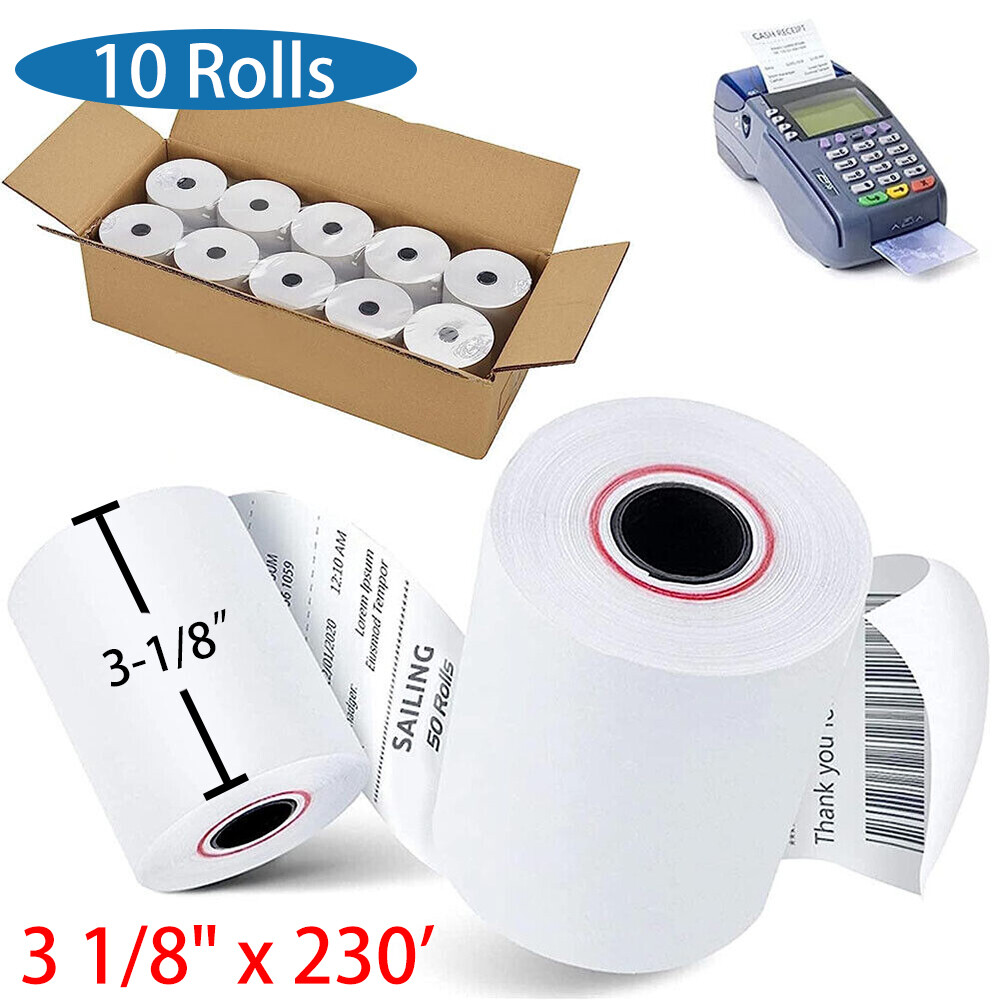 10 Rolls 3 1/8&Prime; x 230&prime; Thermal Rolls Paper Cash Register POS Receipt Printer