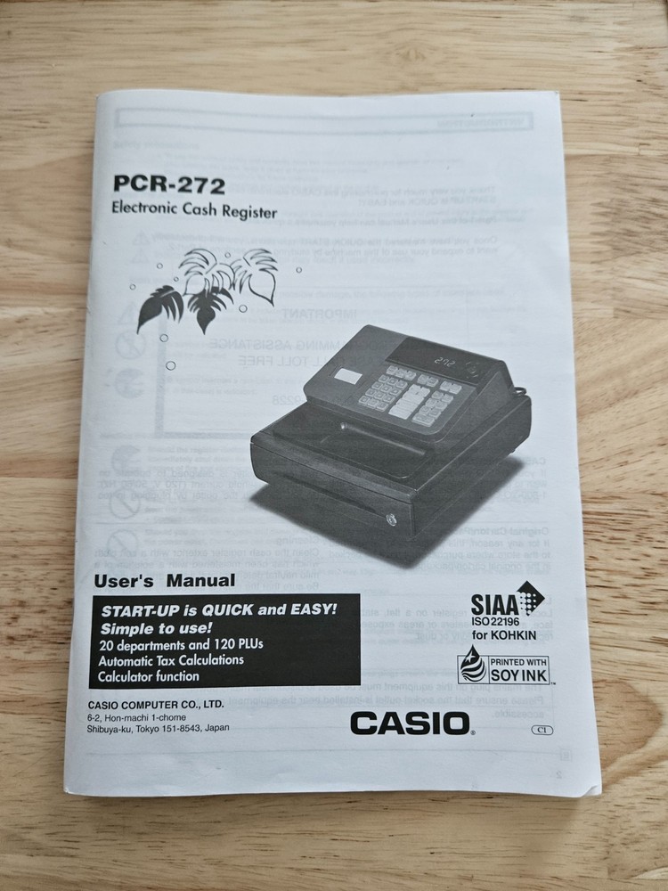 User&rsquo;s Manual and Quick Start Guide for Casio PCR-26S Electronic Cash Register