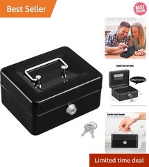 Water-Resistant Lock Box with Key – Small 5.91” x 4.72” x 3.15” Cash Storage
