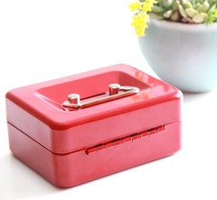 Compact Red Metal Cash Box with Key Lock – Safe Piggy Bank for Coins & Valuables