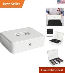 Durable Metal Cash Box with Coin Tray and Key Lock – Ideal for Home & Business