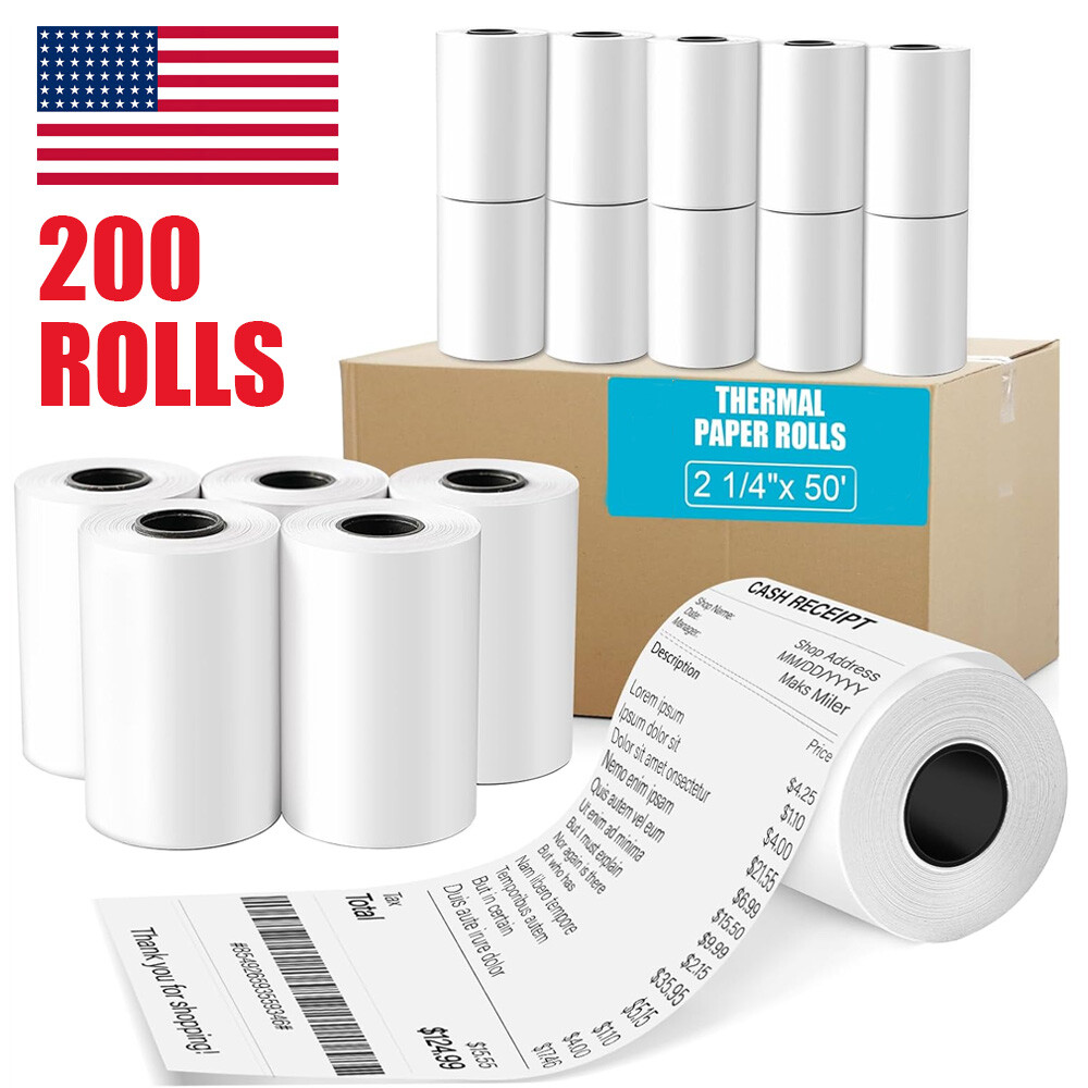 200 Rolls 2 1/4&Prime; 57mm x 50&prime; Cash Register Credit Card POS Receipt Thermal Paper