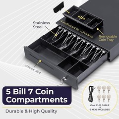 Cash Register Drawer for Point of Sale POS System, 5 Bill/7 Coin, 16&Prime; with Ad…
