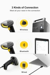 Inateck 1D 2D Barcode Scanner w/ Base – Wireless+Bluetooth+Wired – BCST-52 Black