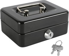 Compact Black Locking Cash Box with Durable Key Lock & Coin Tray, 4.92&Prime;x3.74&Prime;