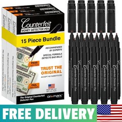 15 Pack Counterfeit Bill Detector Marker Pen, Made In The USA, 3 Times More Ink,