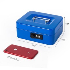 7.87×6.3×3.54 Inch Blue Small Metal Money Box with Combination Lock Cash Box