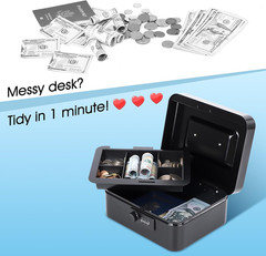 KYODOLED Cash Box with Combination Lock Safe Metal Money Box with Money Tray for