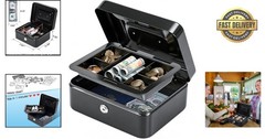 Secure Black Cash Box with Key Lock and Removable Tray – Home & Business Use