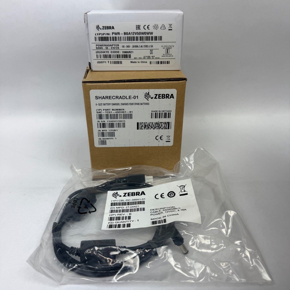 Zebra Sharecradle-01 4-Slot Battery Charger + Batteries SAC-TC51-4SCHG1-01 TC52