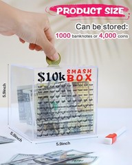 10k Smash Box for Money, Unbreakable Piggy Bank Adults Save $10,000 5.9in