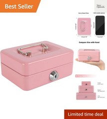 Locking Steel Mini Cash Box with Removable Coin Tray and Key Lock for Kids, 4…