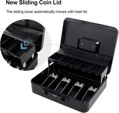 Stylish 11.8&Prime; x 9.5&Prime; Black Cash Box with Sliding Lid – Scratch Resistant Design