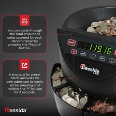 Cassida C100 Electronic Coin Sorter / Counter , Countable coins 1¢, 5¢, 10¢, 25¢
