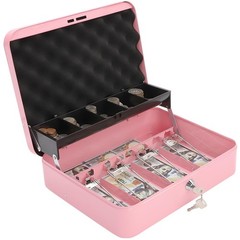 Cash Box with Key Lock & Foam Auto-Pop Coin Tray – Secure Steel Money Box wit…