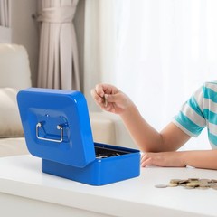 7.87×6.3×3.54 Inch Blue Small Metal Money Box with Combination Lock Cash Box