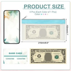 8.5×4 Inch Money Bags with Zipper, 4Pcs Clear Cash Pouch, Blue/Pink/Purple/Beige