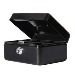 Small Cash Box with Key Lock, Double Layer Metal Money Box for Home Security