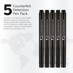 (5 Counterfeit Pens) Counterfeit Bill Detector Pen with Chisel Tip, Money Checke