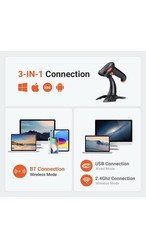 Tera Wireless 1D/2D QR Barcode Scanner w/ Stand & New Battery Level Indicator