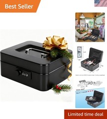 Secure Cash Box with Combination Lock – Portable 7.87” x 6.3” Safe Money Tray