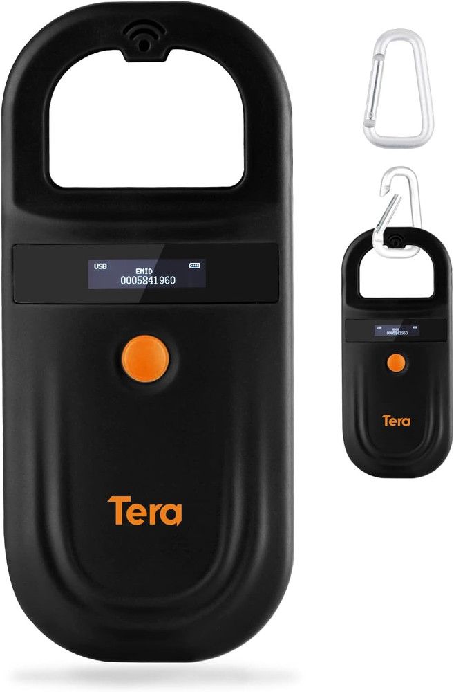 Pet Microchip Reader with D-Ring RFID Portable Animal Chip ID Scanner with OLED
