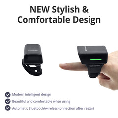 Portable Ring Wireless Bluetooth Barcode Scanner Rechargeable 1D & 2D Scan Gun