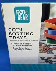 COIN SORTING TRAYS 4 TRAYS AND 40 COIN WRAPPERS INCLUDED-POUR AND SHAKE. NIB