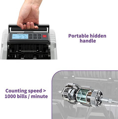 Money Counter Machine with Value Count, Dollar, Euro UV/MG/IR/DD/DBL/HLF/CHN Cou