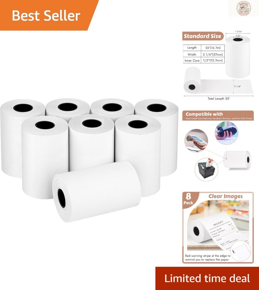Quality Thermal Receipt Paper: 8 Rolls, 2 1/4&Prime; x 55&prime; for Fast Printing