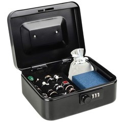 Black Medium Cash Box Money Tray Combination Lock 7 4/5 x 6 4/5 x 3 3/5 In