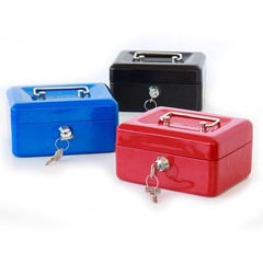 Black Small Cash Box Key Lock Double Layer Metal Security 5.9×4.7×3.2 Inch