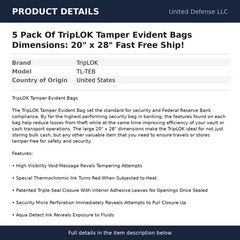 TripLOK Tamper Evident Bags Dimensions: 20&Prime; x 28&Prime; Includes 5 Bags Fast Ship