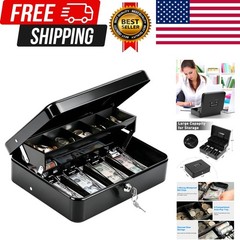 Cash Box with Key Lock–0.7mm Thick Metal Money Box for Flea Market Vendors, C…