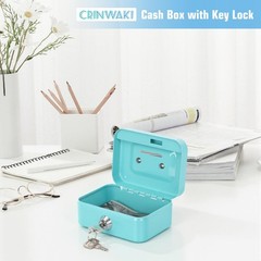 Cash Box with Lock Small Cute Coin Money Mini-Blue, Blue-Mini