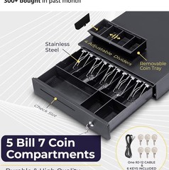 Cash Register Drawer 16&Prime; POS System Bill Coin Slot Money Box RJ11/RJ12 Key Lock