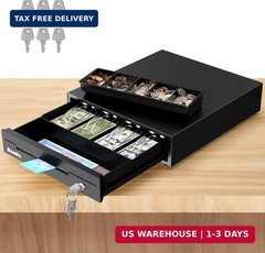 13&Prime; Cash Register Drawer for Small Business, 4 Bill/5 Coin with Check Slot, Stee