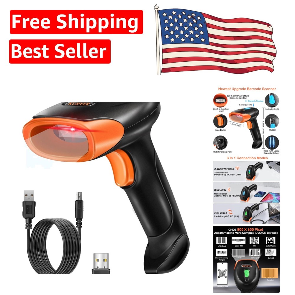 Compact Wireless Barcode Scanner with Auxiliary Light – Ideal for Retail & POS