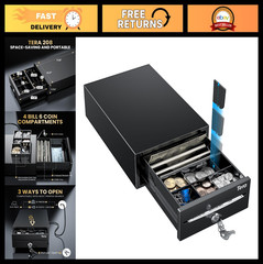 Mini Cash Register Drawer 8&Prime; – 4 Bill 6 Coin, Auto Open, Key-Lock, POS Compatibl