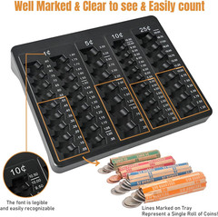 Coin Counting Sorting Tray 5 Compartments with 150 Coin Wrappers Black
