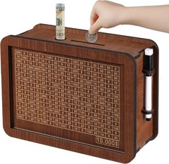 $10000 Money Saving Challenge Box Cash Vault Wooden Savings Box Cash Saver w/pen