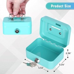 Cash Box Lock Small Coin Bank Mini Portable Safe Box Green 4.5&Prime;x3.4&Prime;x2.4&Prime;