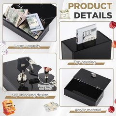 Extra Large Acrylic Box Winners Bank Portable Cash Box with 2 Keys Pocket Sized
