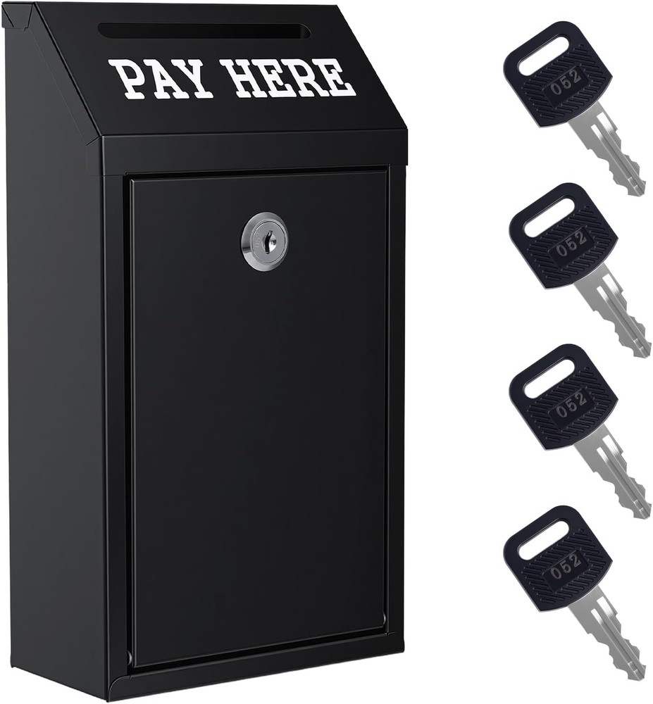 Pay Here Cash Box for Farm Stand, Metal Cash Box with Lock and 4 Keys Wall Mount