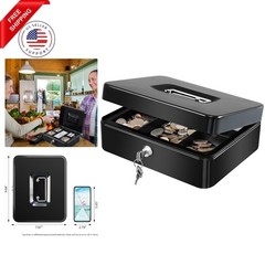 Large Metal Cash Box with Money Tray and Lock,Money Box with Cash Tray,Cash D…