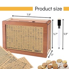 Wooden Cash Box with Money Target – Reusable Wooden Money Box with Counter 50…