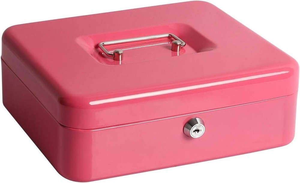 Elegant Pink Cash Box with Key Lock & Removable Tray – 9.8 » x 7.1 » x 3.7 »