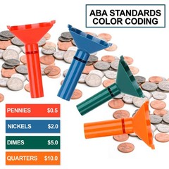 Color-Coded Coin Counting Tube with 150 Assorted Flat Coin Wrappers for Penni…
