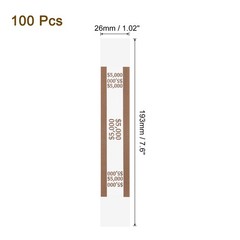 Pack of 100 Money Band Bundles, Self-Adhesive Bill Wrappers, 7.6&Prime;x1.02&Prime;, Brown